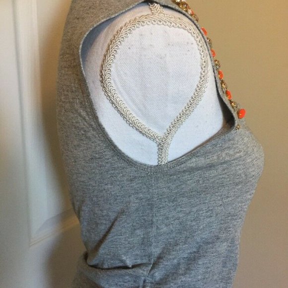J.Crew Womens Size XXS Gray Bejeweled Orange Silver Tank Top Cotton T-Shirt - Picture 8 of 9